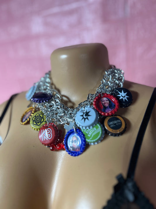 Bottle cap choker with pictures $80 without $70