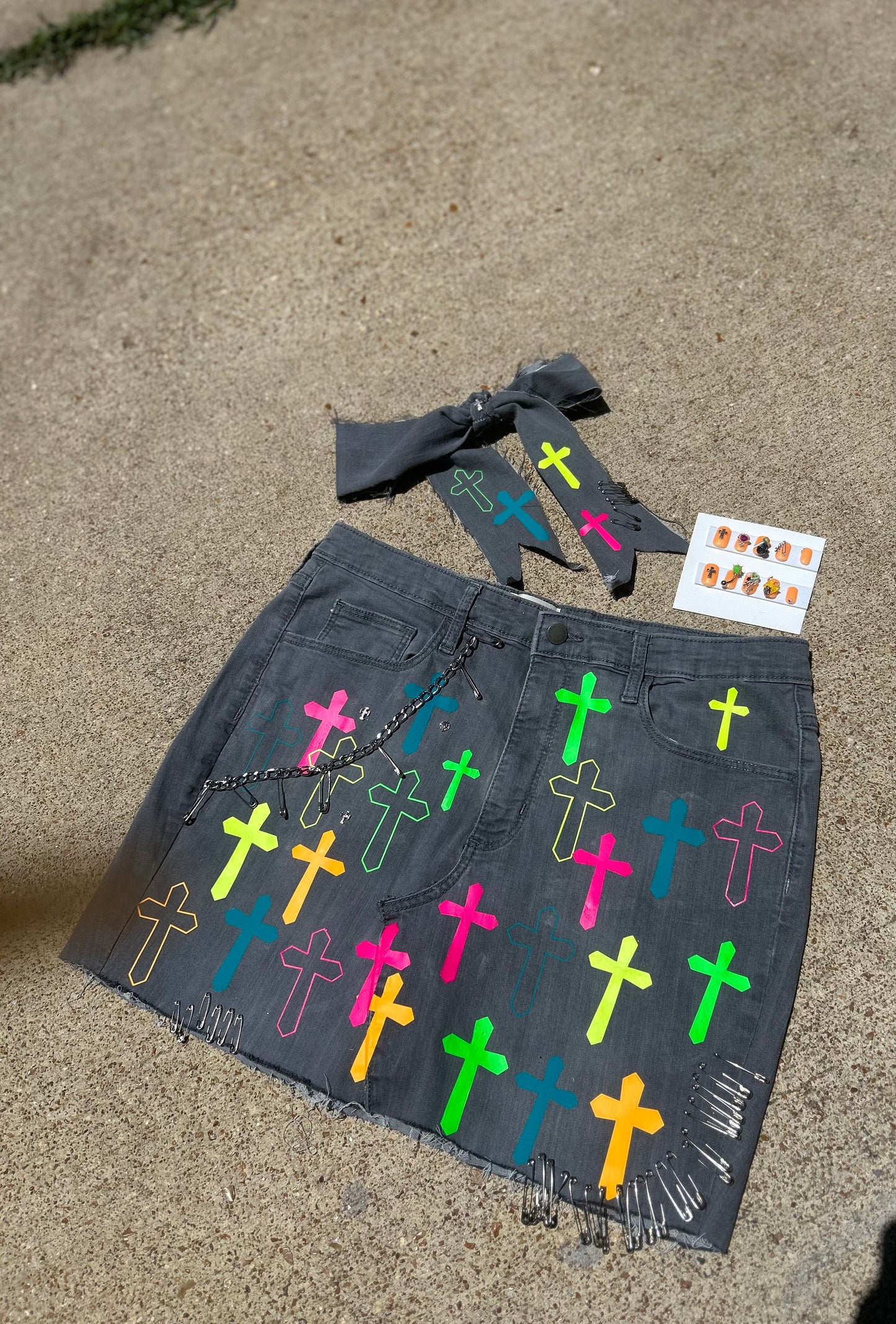 Custom multi color cross skirt set